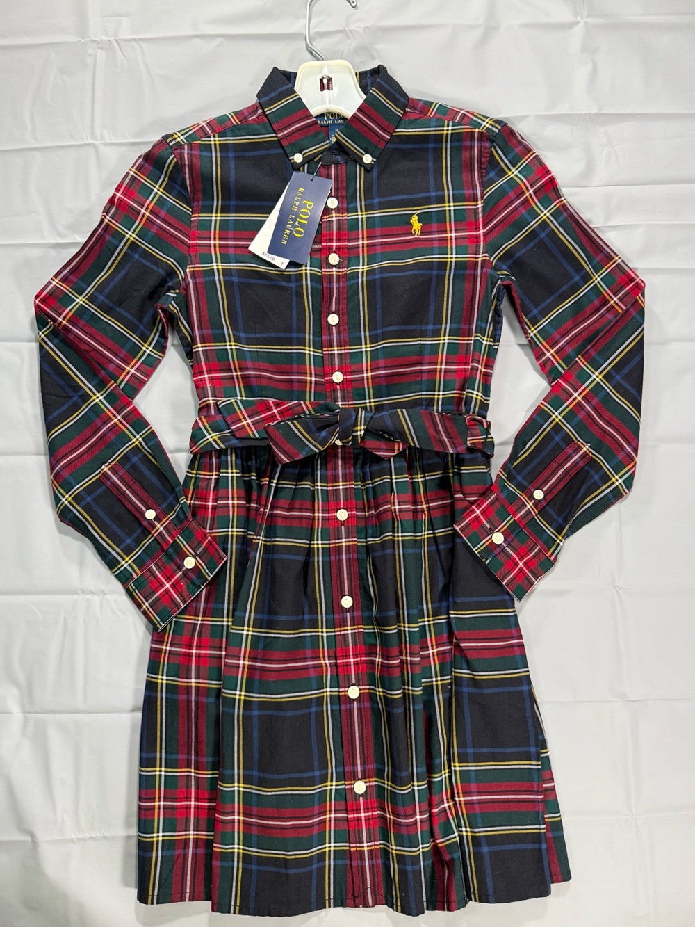 Girls Polo Ralph Lauren Tartan Plaid Belted Shirt Dress Size 10 NEW